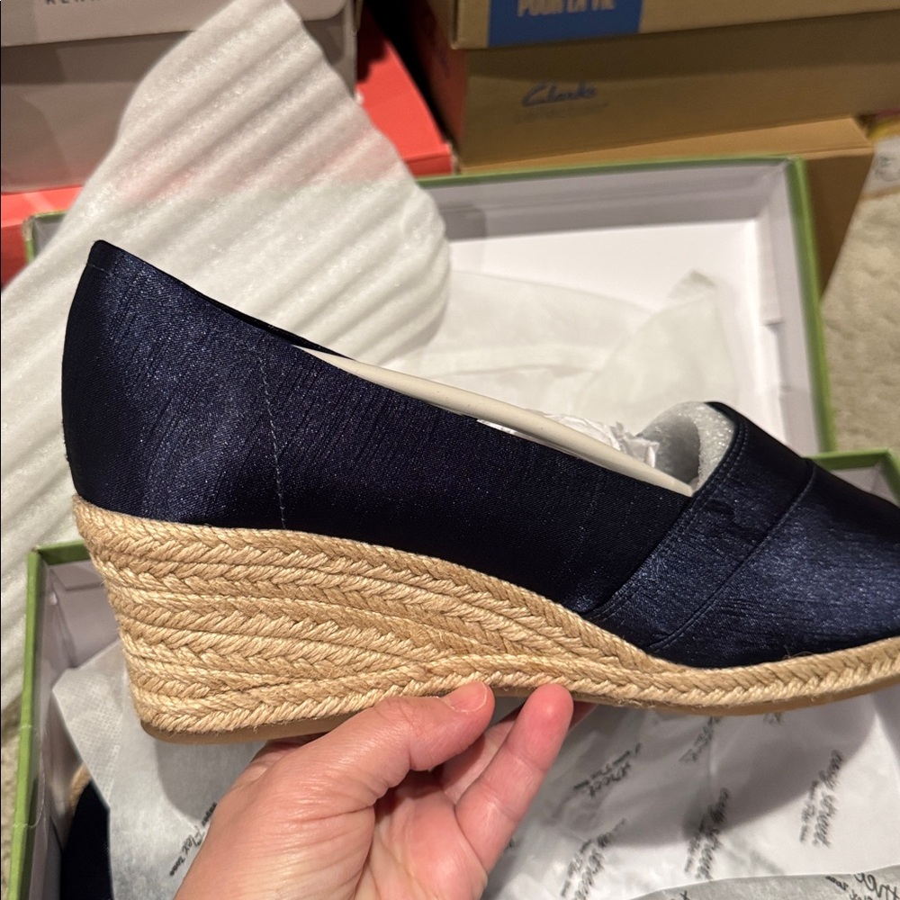 Women's Jasper Super Flex Espadrille Sandals Navy Peep Toe Wedge Espadrilles - Picture 8 of 9
